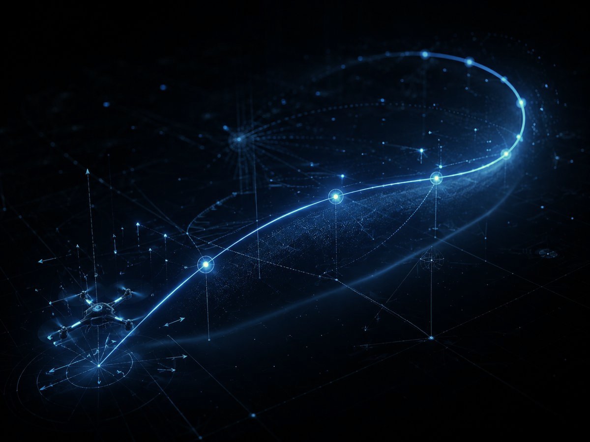 Abstract cobalt-blue flight-trajectory data visualization